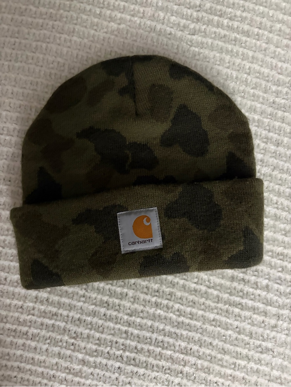 Carhartt Camo Fold-Over Beanie in Olive and Dark Green